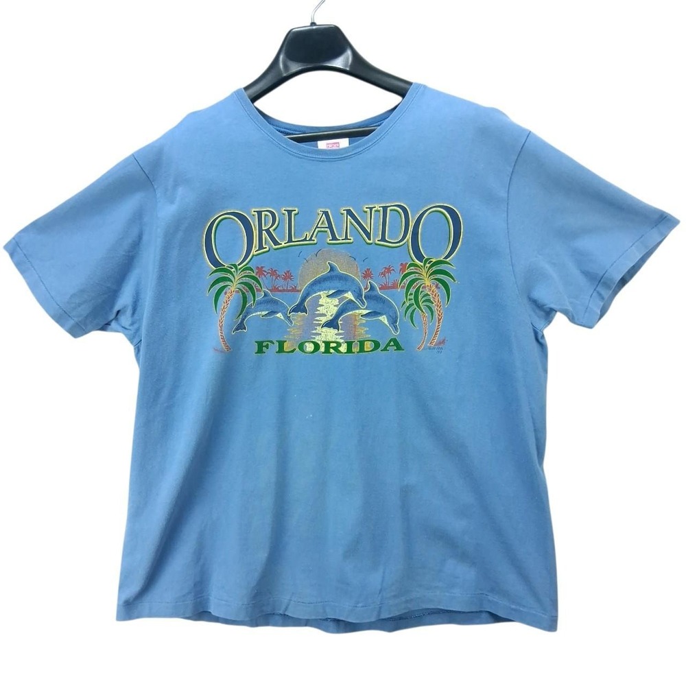 Vintage Hanes Her Way Orlando Florida Dolphin Graphic T-Shirt Blue Large 90s